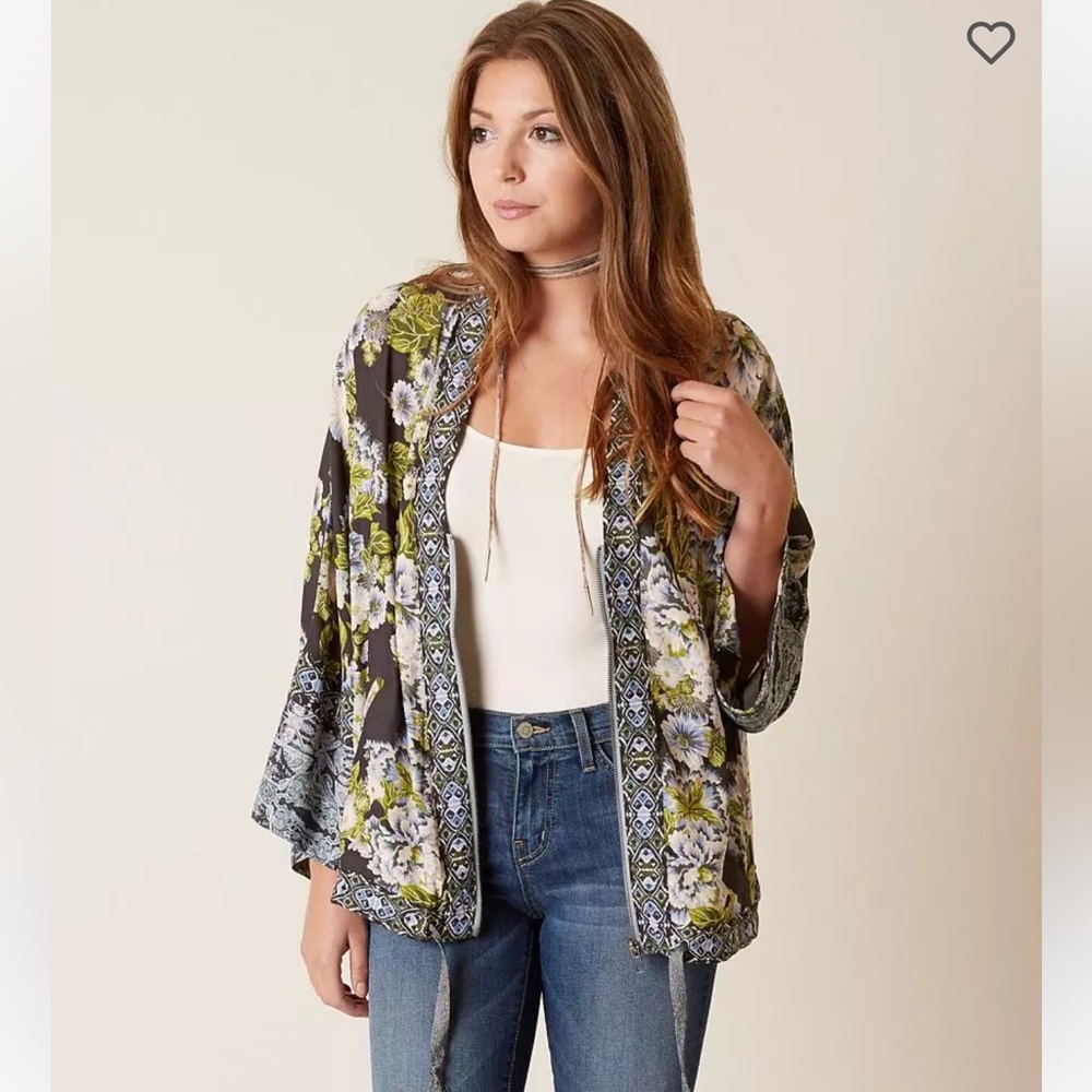 FREE PEOPLE Wildflower Cinched Kimono Zip Front Top size M/L